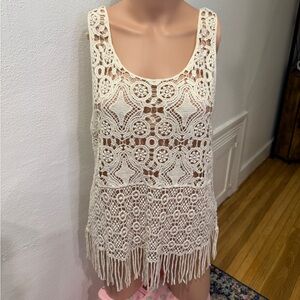 Love J Ivory Crochet Fringe Top